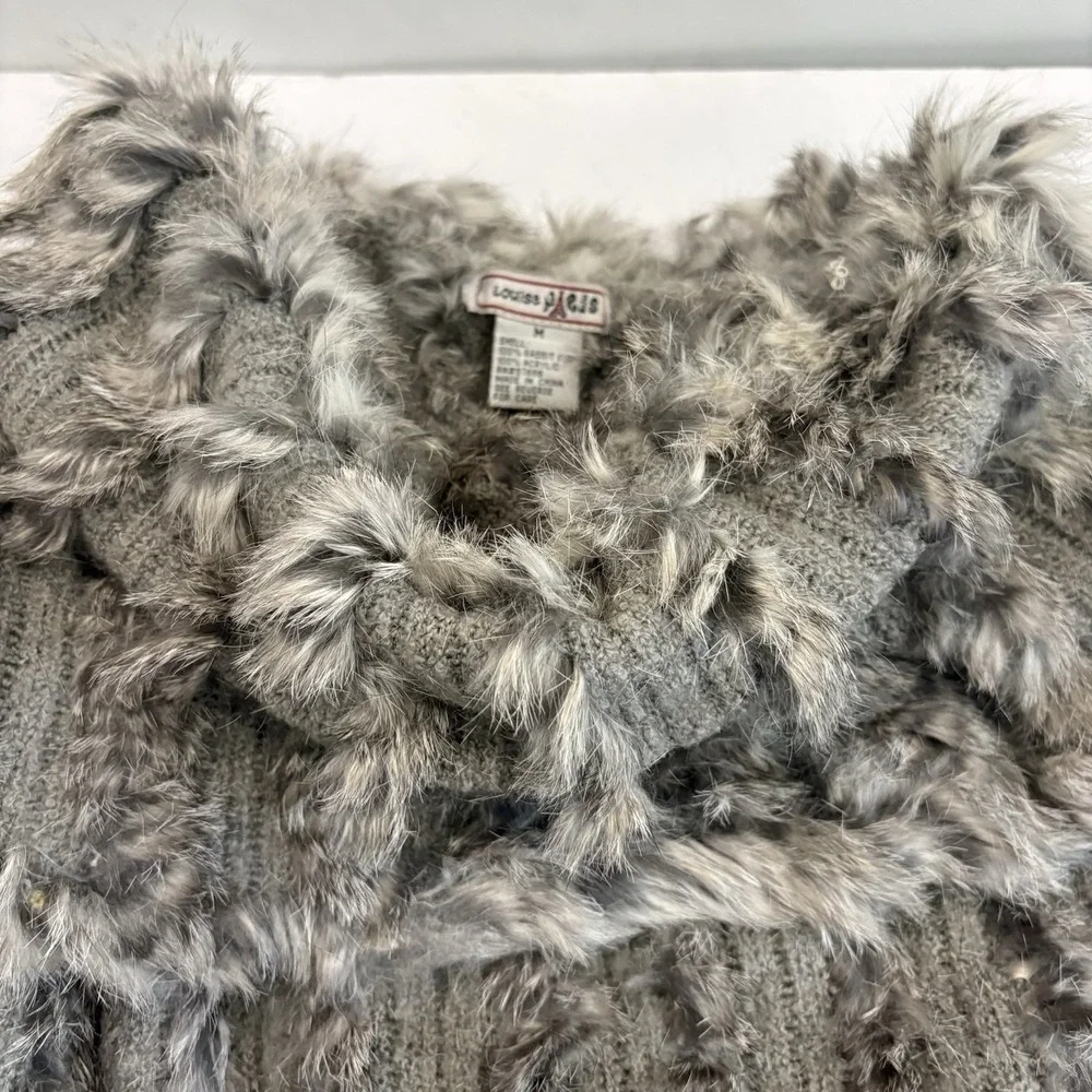 Vtg Y2K Rabbit Fur Scarf Wrap Shawl Gray Knit M Louise Paris Luxury Shrug